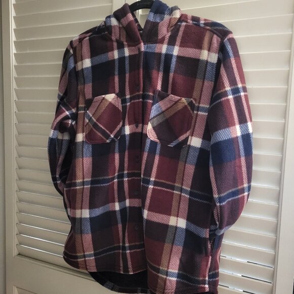 Unisex Winter Red/Blue/White Flannel Fleece Jacket with Pockets Small - Picture 2 of 6